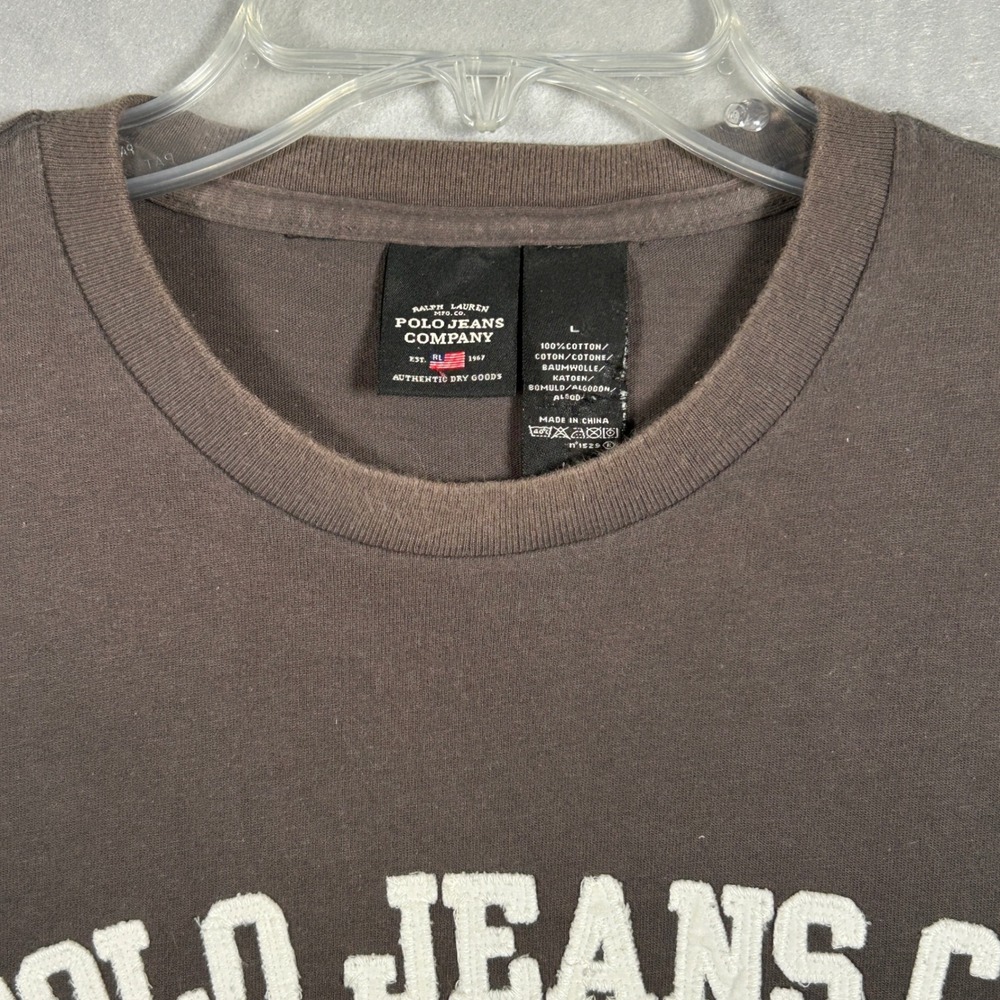 Polo Jeans Co Ralph Lauren T-Shirt Mens L Brown Solid Long Sleeve Logo Graphic - Picture 6 of 12